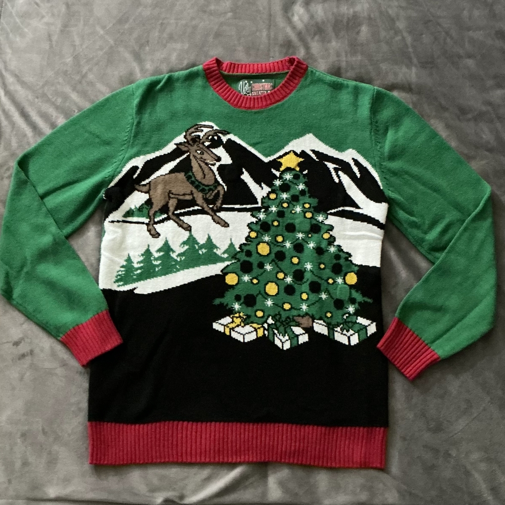 Ugly Christmas Sweater - Green, Black Crewneck Holiday Sweater *Lights Up*